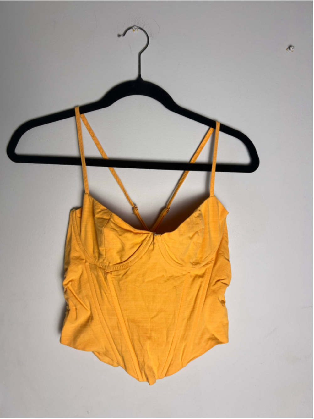 White Fox Yellow Corset Bustier Crop Top M Strappy Ruched Y2K Festival Summer